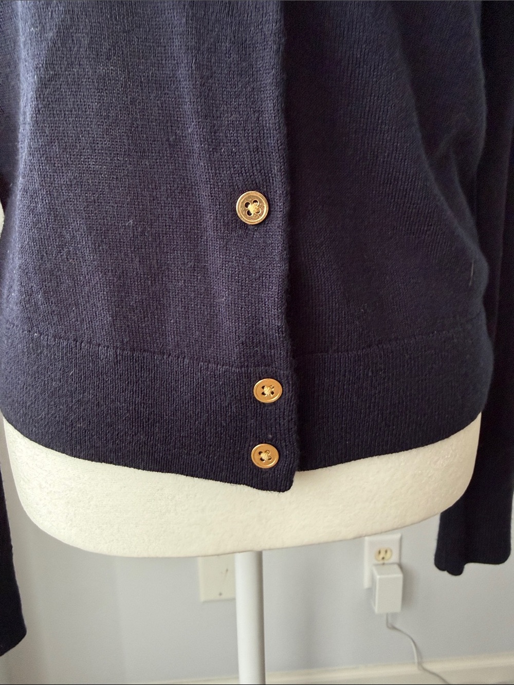 J. Crew Factory Navy Crewneck Cardigan with Gold Buttons - Picture 4 of 5